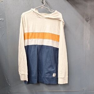 Colorblock Hoodie with Blue and Orange Stripes